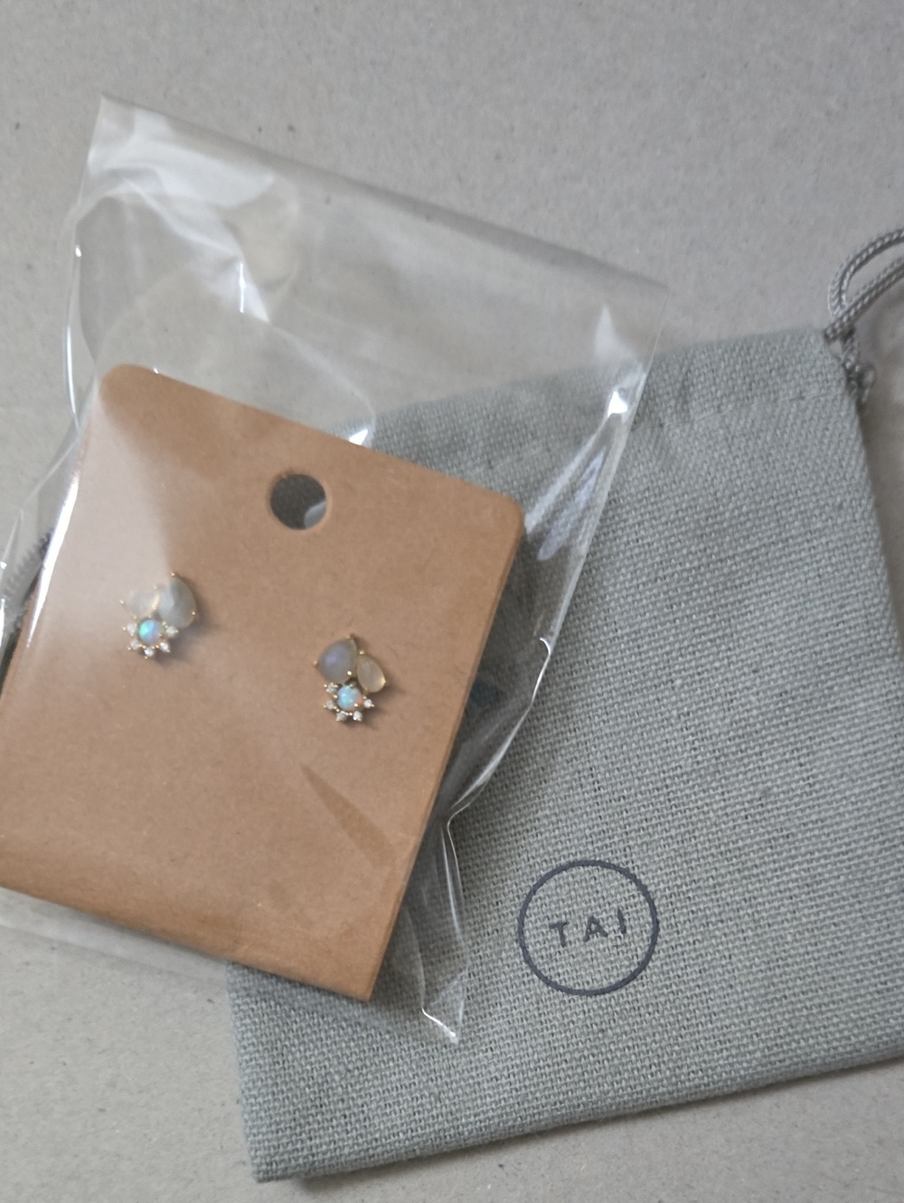 Tai Gold Tone Opal Accent Stud Earrings - Picture 3 of 4